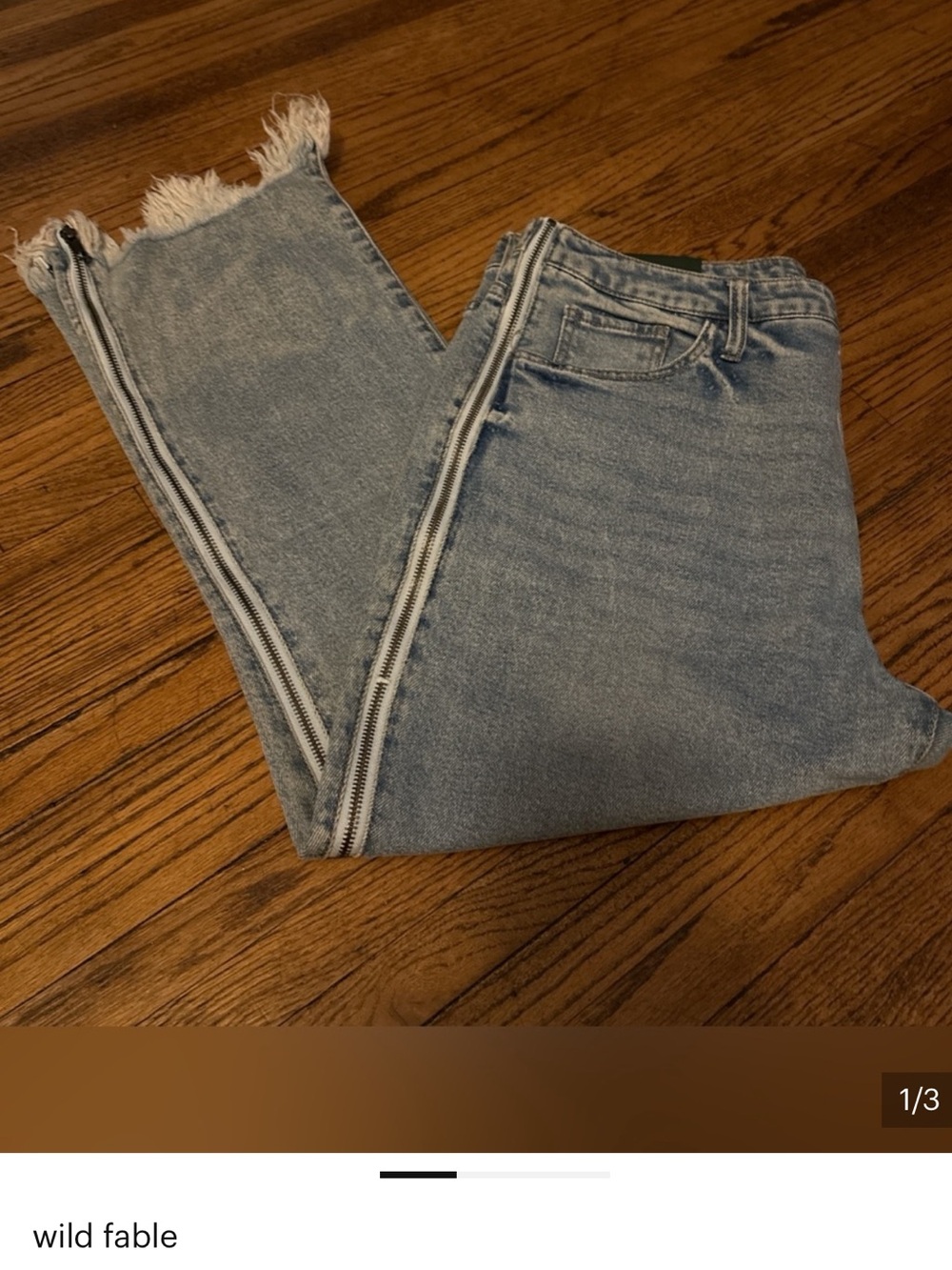 wild fable Light Wash Frayed-Hem Jeans with Side Zipper